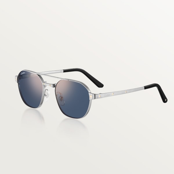 Santos de Cartier Sunglasses Smooth and brushed platinum-finish metal, blue lenses