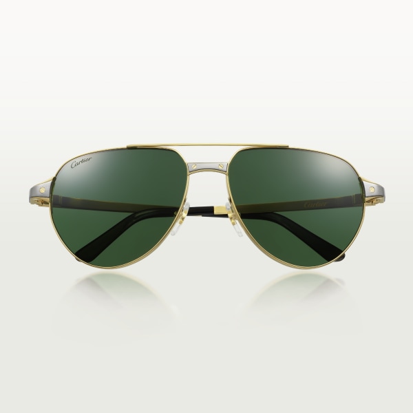 Santos de Cartier太阳眼镜 抛光拉丝镀金饰面金属，绿色镜片