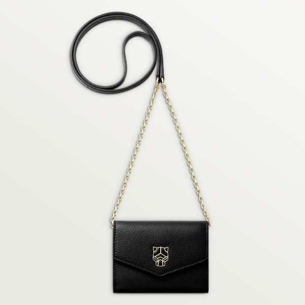 Panthère de Cartier Small Leather Goods, Wallet bag Black calfskin, golden finish