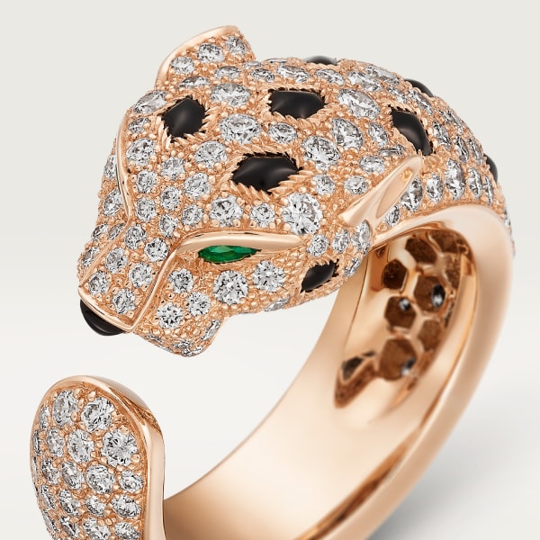 Panthère de Cartier戒指 玫瑰金，钻石，缟玛瑙，祖母绿