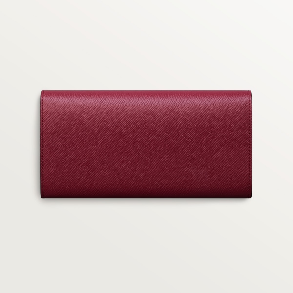 International wallet with flap, C de Cartier Cherry red textured calfskin, golden finish