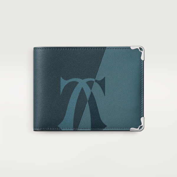 Six-card compact wallet, Must de Cartier XL Logo smooth steel grey and graphite calfskin, palladium finish