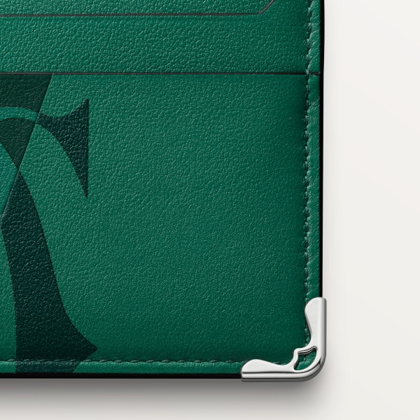 Must de Cartier系列双层卡片夹 超大号标识，光面绿色小牛皮，镀钯饰面