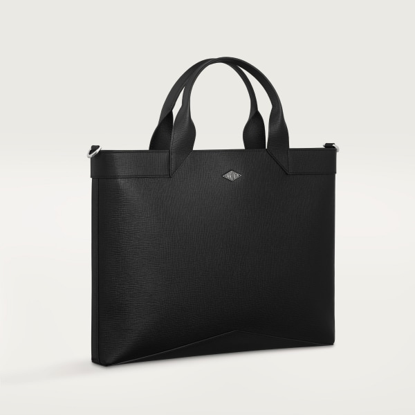 Cartier Losange公文包  黑色粒纹小牛皮，镀钯饰面和珐琅