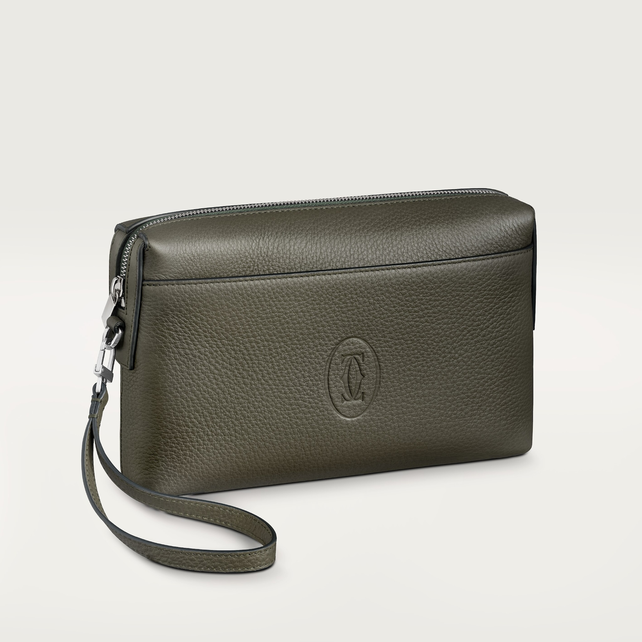 Square Pouch, Must de CartierKhaki calfskin, palladium finish
