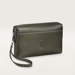 Square Pouch, Must de Cartier Khaki calfskin, palladium finish