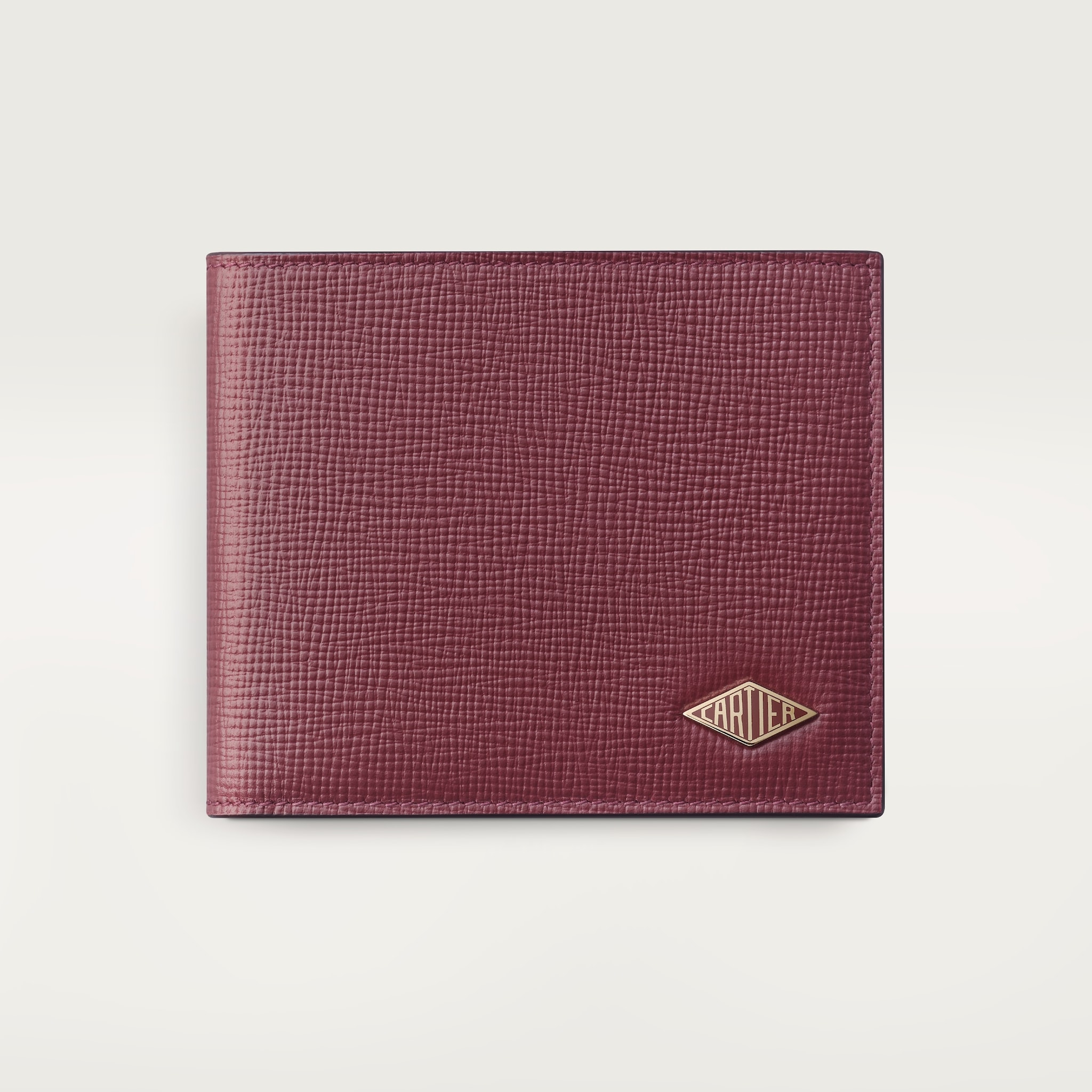 6 credit card wallet, Cartier LosangeBurgundy grained calfskin, golden finish and burgundy enamel