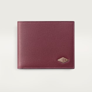 6信用卡皮夹，Cartier Losange系列 酒红色粒纹小牛皮，镀金饰面，酒红色珐琅