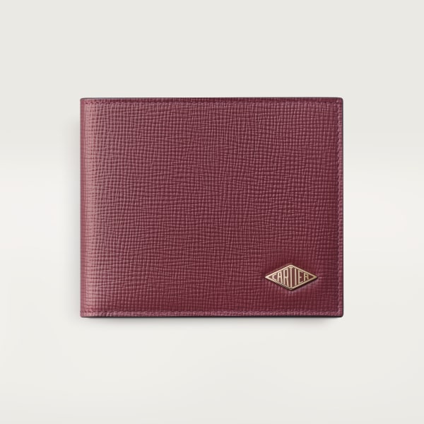 6 credit card wallet, Cartier Losange Burgundy grained calfskin, golden finish and burgundy enamel