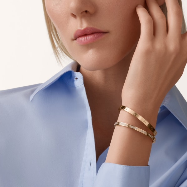 Love bracelet, small model, paved Rose gold, diamonds