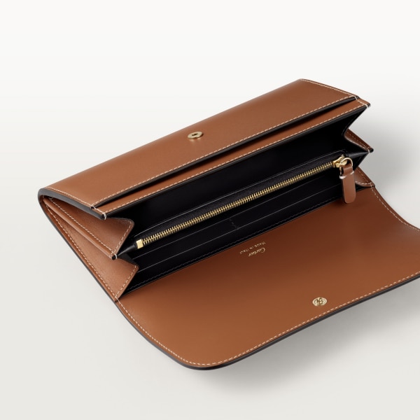 International wallet with flap, Panthère de Cartier Caramel calfskin, golden finish