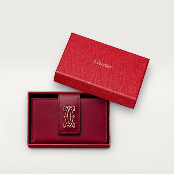 Accordion card holder, C de Cartier Cherry red calfskin, golden and cherry red enamel finish