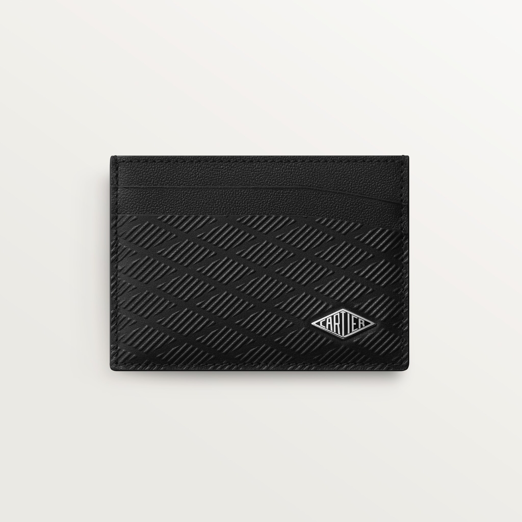 Double card holder, Cartier LosangeBlack debossed calfskin with gadroon motif, enamel and palladium finish