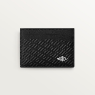 Double card holder, Cartier Losange Black debossed calfskin with gadroon motif, enamel and palladium finish