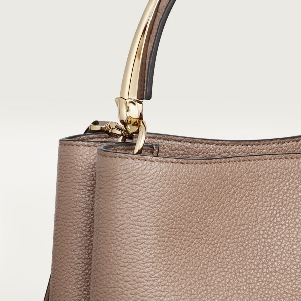 Small model handle bag, Panthère de Cartier Clay-coloured calfskin, golden finish