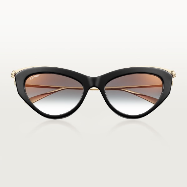 Panthère de Cartier Sunglasses Smooth golden-finish metal, black acetate, grey lenses