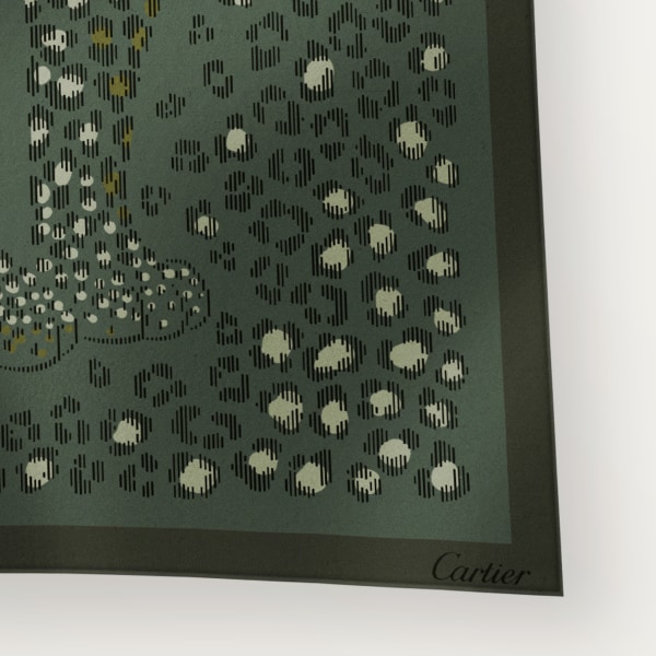 90 scarf, Panthere dots Green tea silk twill