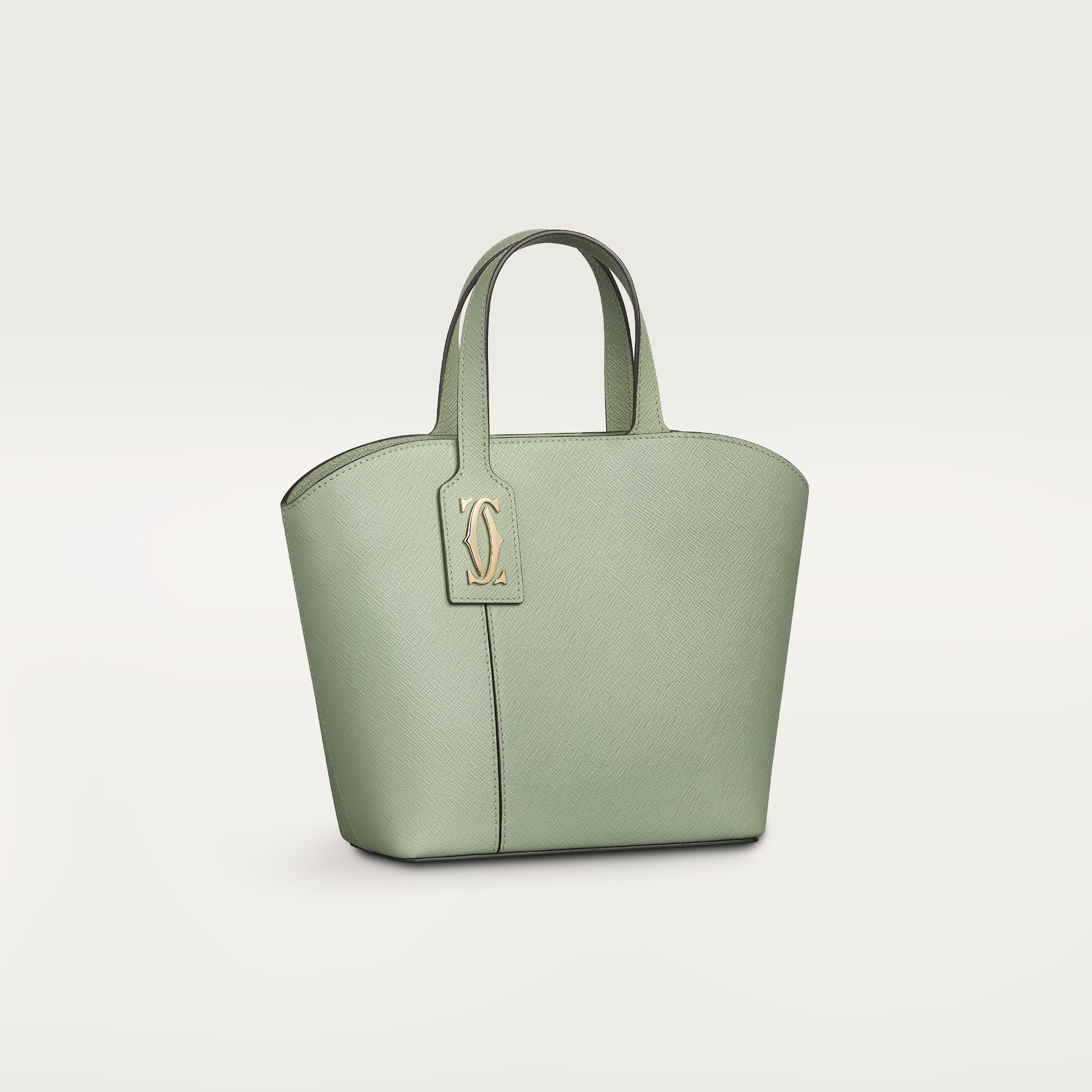 Mini tote bag, C de CartierSage green textured calfskin, embroidery, golden finish