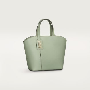 Mini tote bag, C de Cartier Sage green textured calfskin, embroidery, golden finish
