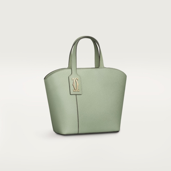 Mini tote bag, C de Cartier Sage green textured calfskin, embroidery, golden finish