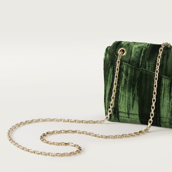Pouch, Panthère Graphique Green pleated velvet, golden finish