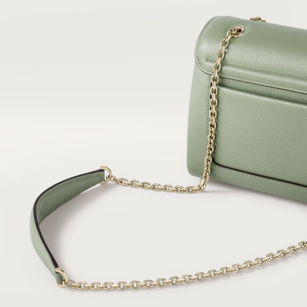 Small model chain bag, Panthère Graphique de Cartier Sage green grained calfskin, golden finish