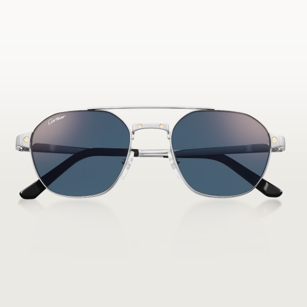 Santos de Cartier Sunglasses Smooth and brushed platinum-finish metal, blue lenses