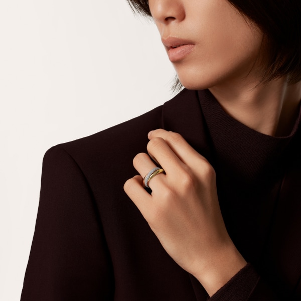 Trinity ring, classic model, semi-paved White gold, yellow gold, rose gold, diamonds