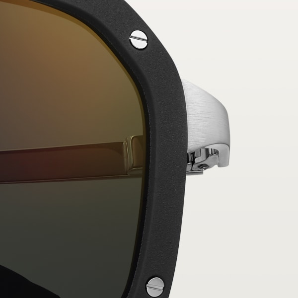 Santos de Cartier Sunglasses Brushed platinum-finish metal, black rubber, black lenses