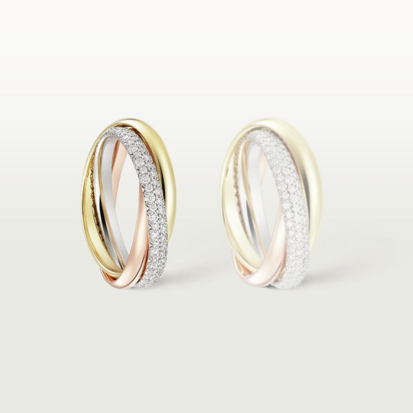 Trinity ring, small model, semi-paved White gold, yellow gold, rose gold, diamonds