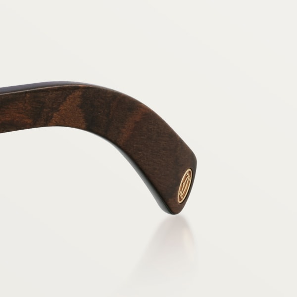 Première de Cartier sunglasses Smooth gold-finish metal, brown wood, brown lenses