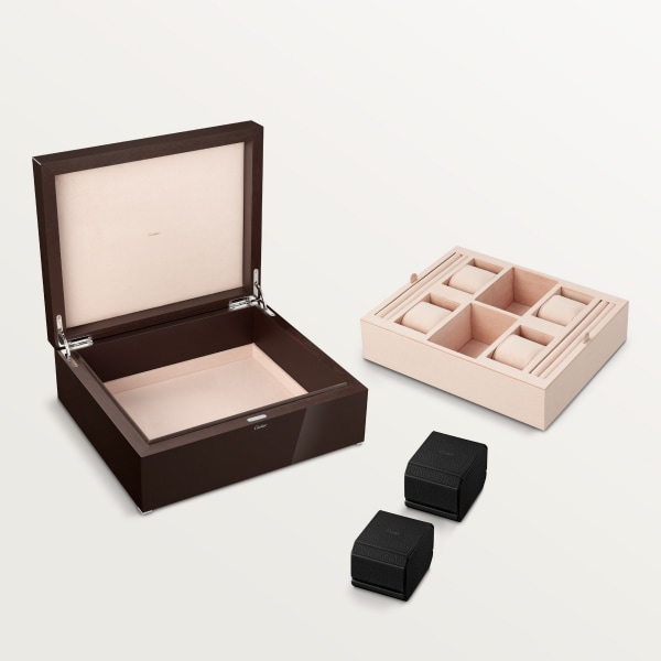 Santos de Cartier six-watch box Walnut wood, lacquered wood, palladium finish