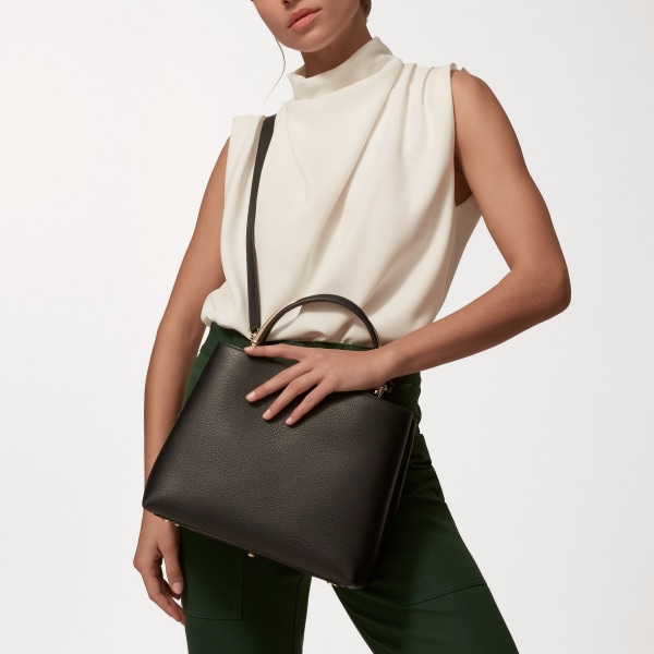 Medium model handle bag, Panthère de Cartier Black grained calfskin