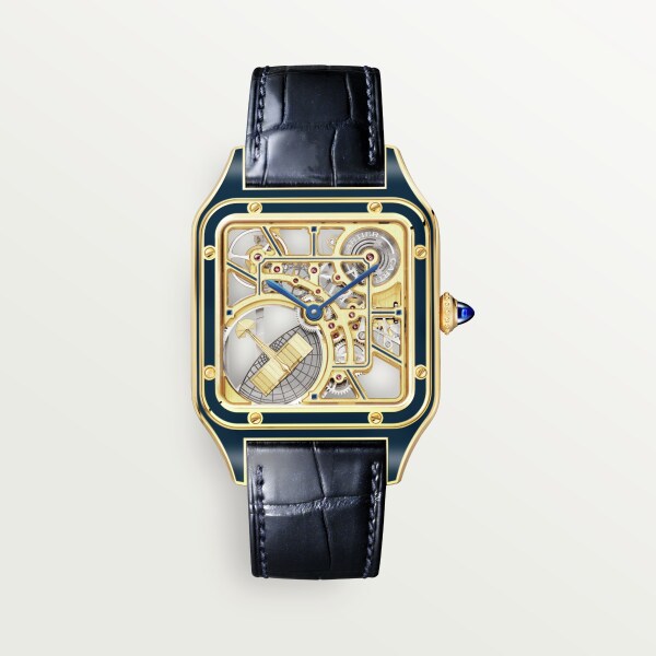 CRWHSA0031 Santos Dumont skeleton watch equipped with a micro rotor Large model automatic mechanical skeleton movement yellow gold leather Cartier