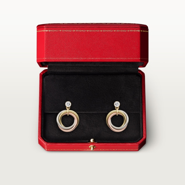 Trinity earrings, brilliant-cut diamonds  White gold, yellow gold, rose gold, diamonds