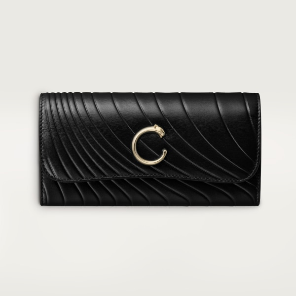 CRL3002258 International wallet with flap Panthere de Cartier Black calfskin with embossed Cartier signature motif golden finish Cartier