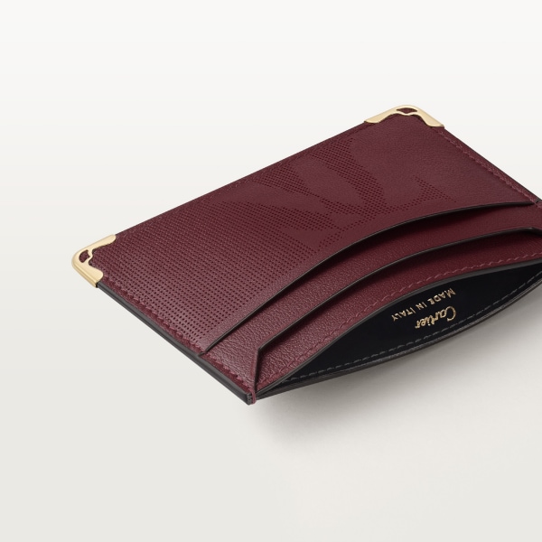 Double card holder, Must de Cartier XL logo perforated burgundy calfskin, golden finish