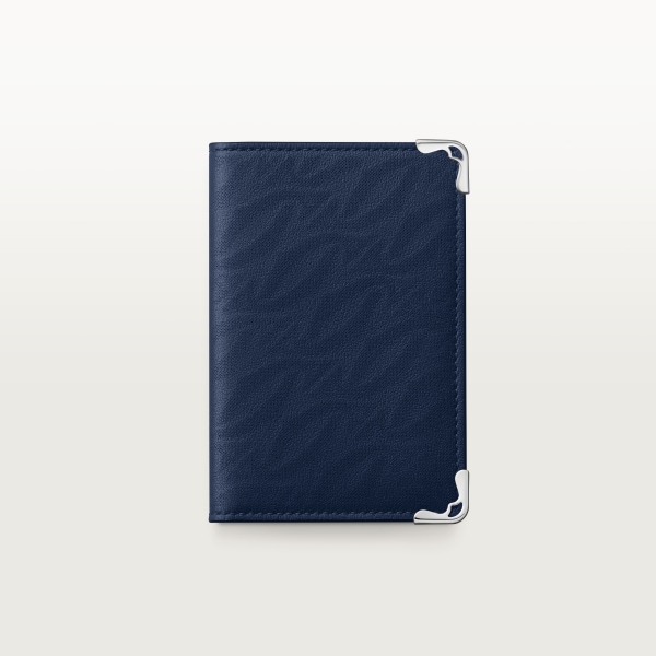 4 credit card holder, Must de Cartier Navy blue perforated logo calfskin, palladium finish 
