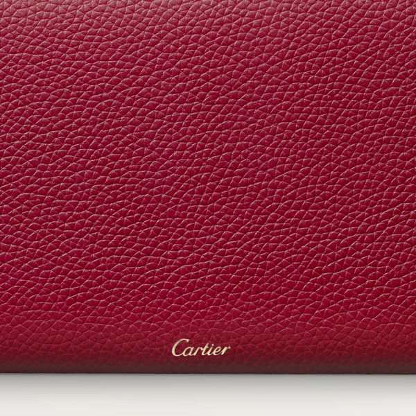 International wallet with flap, Panthère de Cartier Burgundy calfskin, golden finish and burgundy enamel