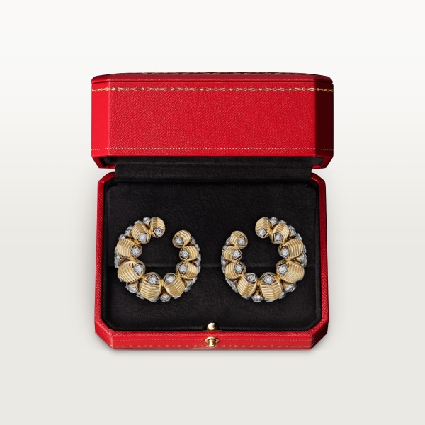 Grain de Café earrings Yellow gold, white gold, diamonds