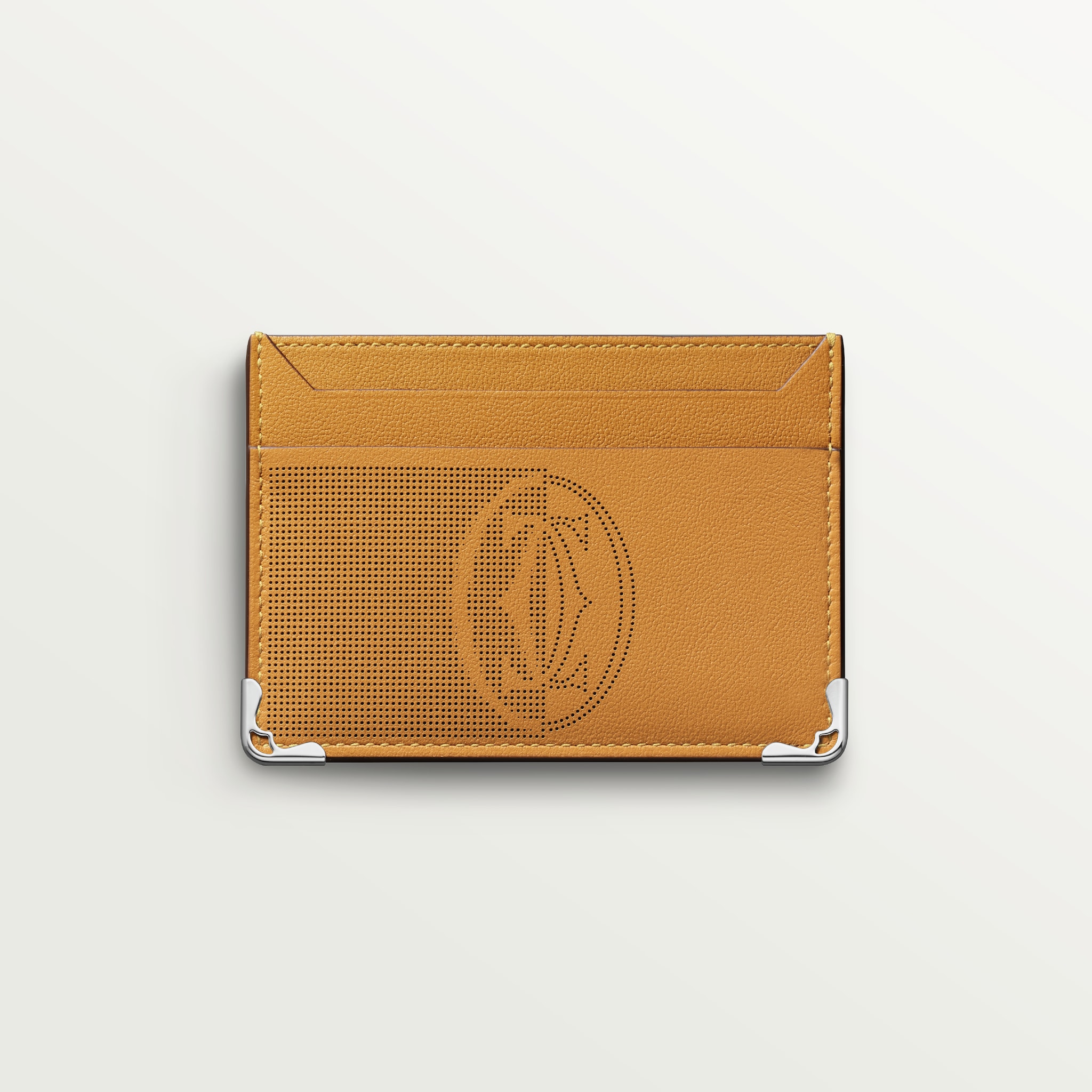 双卡片夹，Must de Cartier系列茴香棕黄色小牛皮，镀钯饰面