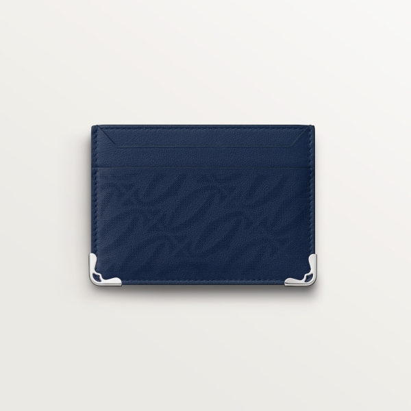 Double card holder, Must de Cartier Navy blue perforated logo calfskin, palladium finish 