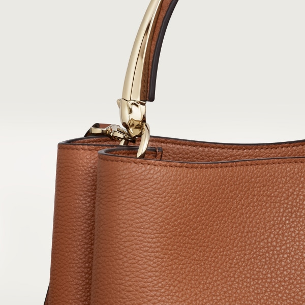 Top handle bag small model, Panthère de Cartier Handle bag, caramel grained calfskin, golden finish