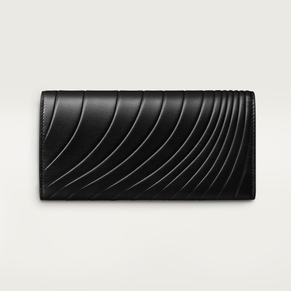 International wallet with flap, Panthère de Cartier Black calfskin with embossed Cartier signature motif, golden finish