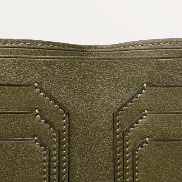 Six-card compact wallet, Must de Cartier XL Logo smooth khaki calfskin, palladium finish