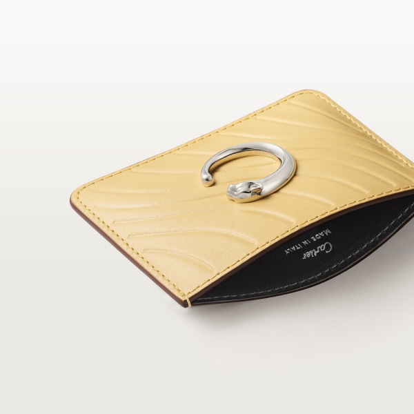 Simple card holder, Panthère C de Cartier Mimosa yellow calfskin, embossed with Cartier signature motif, palladium finish