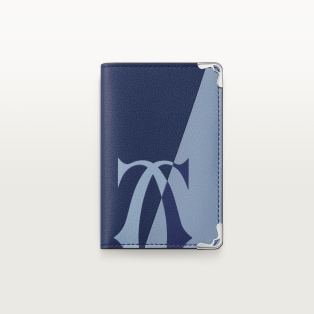 4 credit card holder, Must de Cartier Deep blue and cloud grey smooth calfskin, palladium finish
