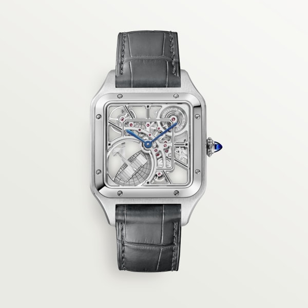 CRWHSA0032 Santos Dumont skeleton watch Large model automatic mechanical skeleton movement steel leather Cartier