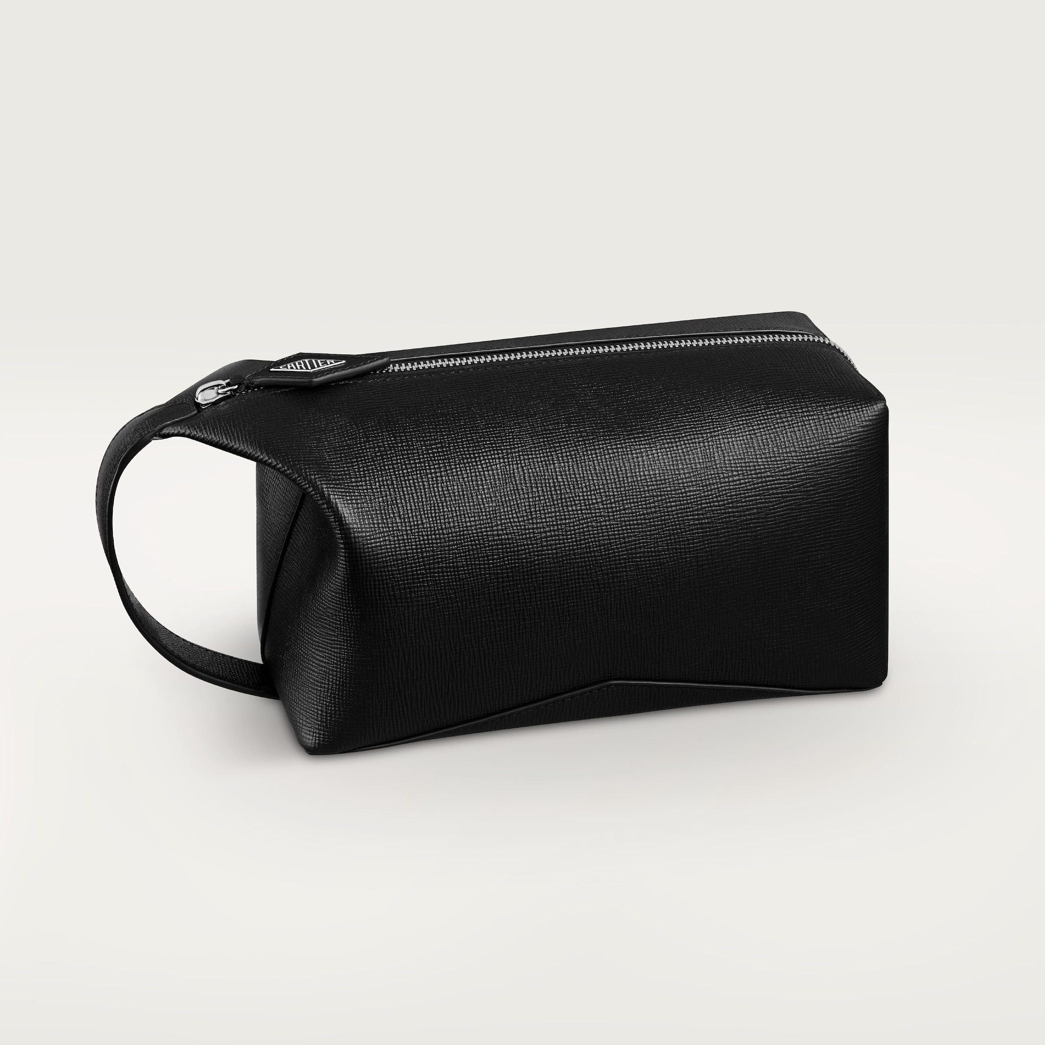 Cartier Losange系列小号款洗漱包黑色粒纹小牛皮，镀钯饰面，珐琅