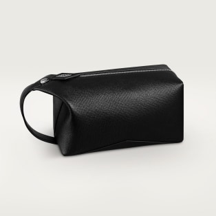 Cartier Losange系列小号款洗漱包 黑色粒纹小牛皮，镀钯饰面，珐琅